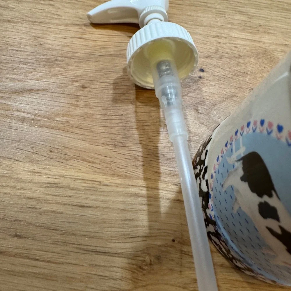 Vintage Country Cow Ceramic Milk Can Soap Lotion Dispenser Farmhouse Decor